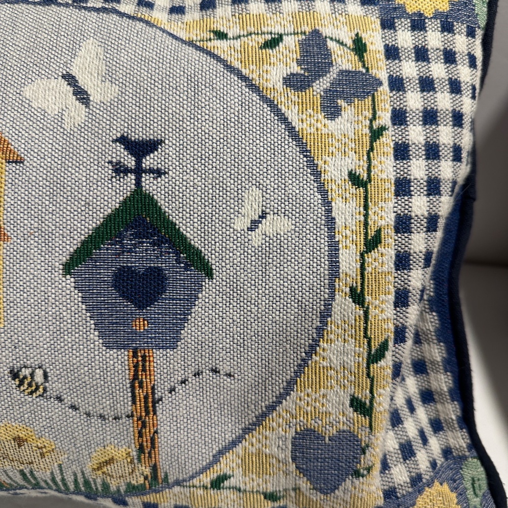 Rectangular Tapistry Throw Pillow W/Brid Houses, Bees, Butterflies - Picture 4 of 9